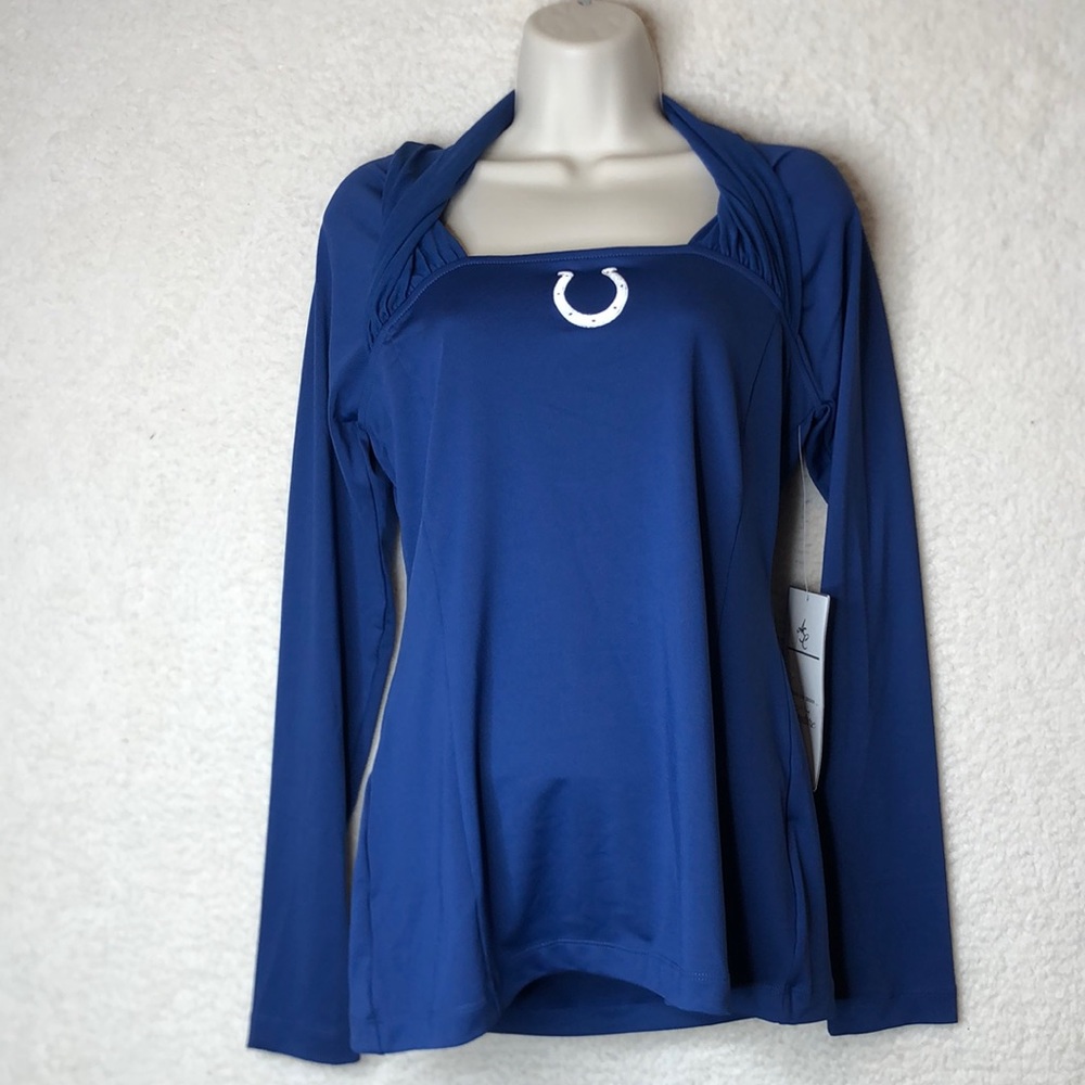 NWT All Sport Couture Indianapolis Colts Long Sleeve Top with Mesh Collar LARGE